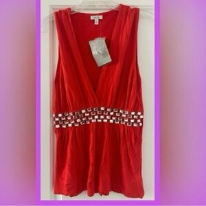 Cache' Womens orange sleeveless v-neck blouse